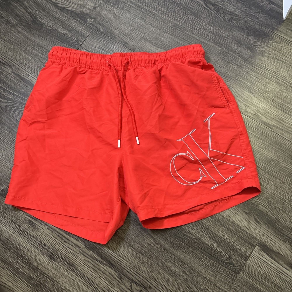 Calvin Klein Men's Outline Logo Modern Euro 5" Volley Swim Trunks Red L